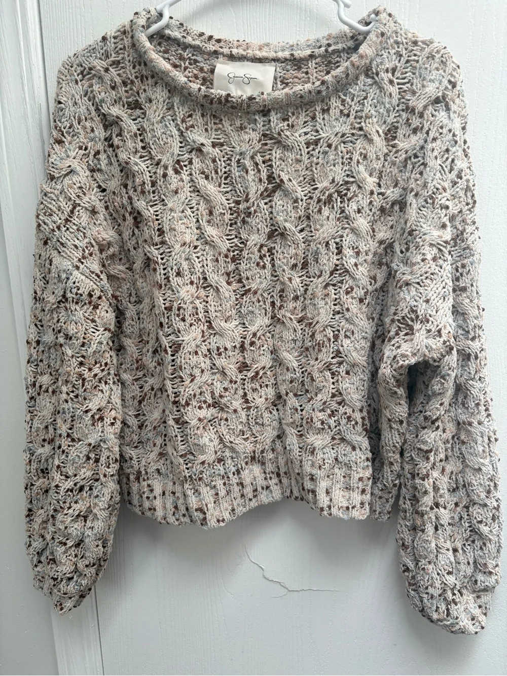 Cable Knit Crewneck Sweater - Multicolor Cream - picture does not do it justice!